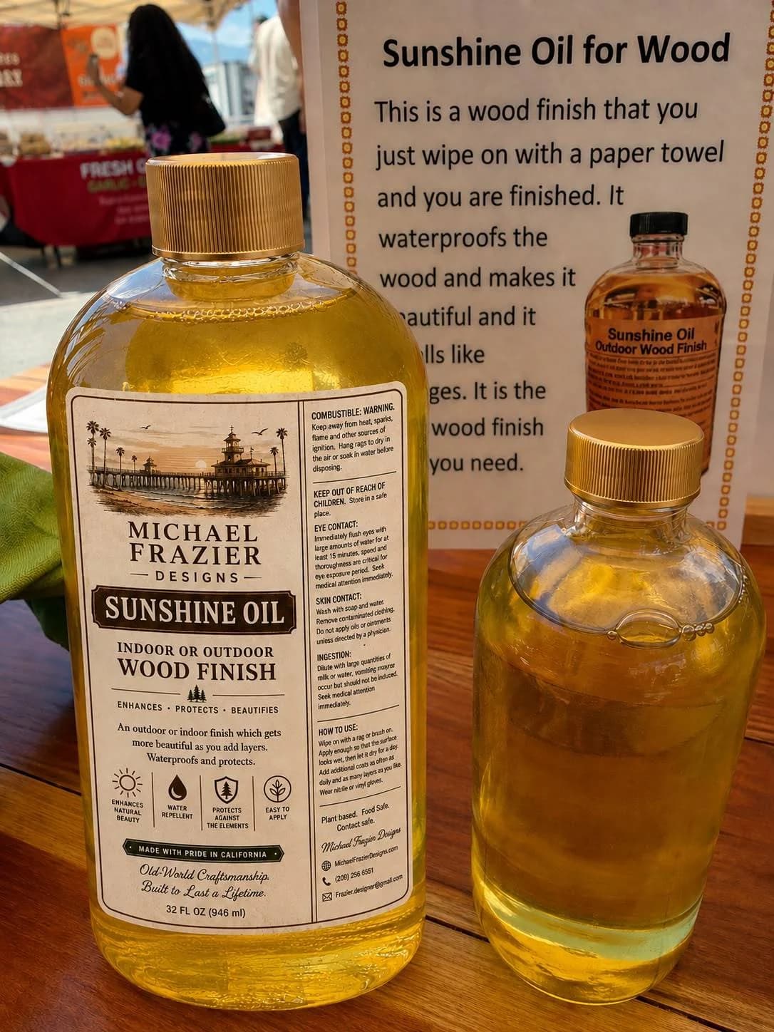 Bottles of Michael Frazier Designs Sunshine Oil wood finish